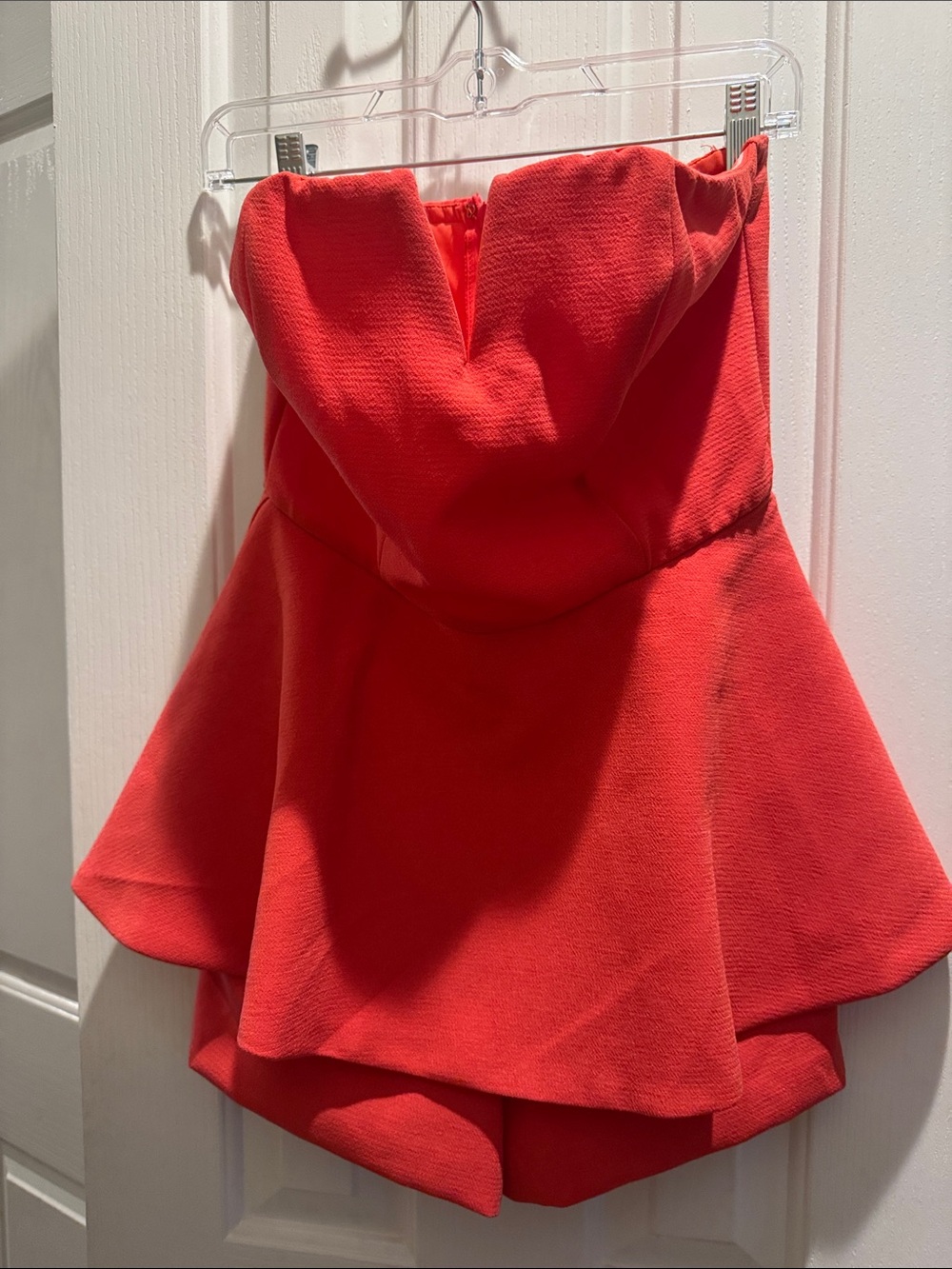 DO+BE Strapless Coral Peplum Romper Dress